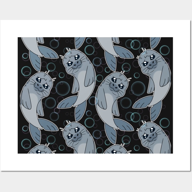 Sad Seal - Sea of Circles Pattern (Ink, Outlined) Wall Art by K-Tee's CreeativeWorks